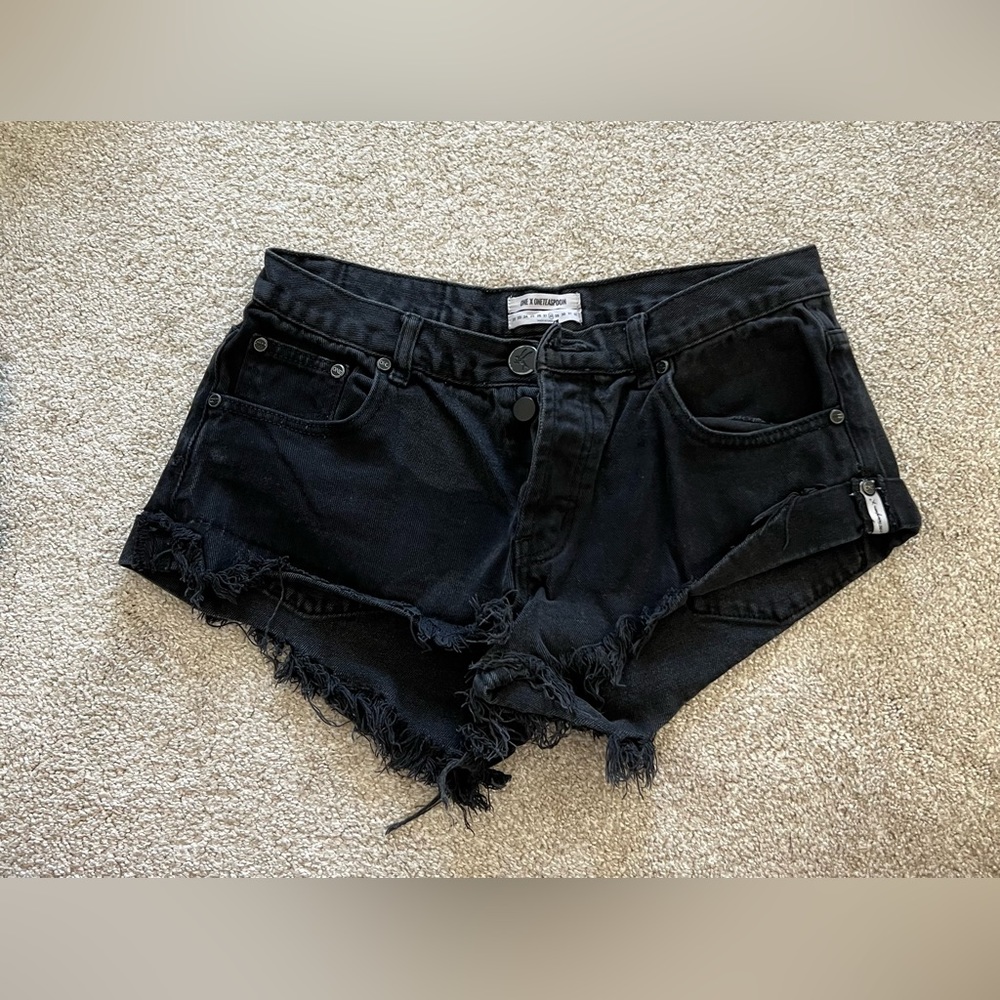 One Teaspoon Black Distressed Denim Jean Shorts